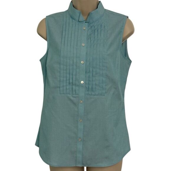 Size 6 Talbots 100% Cotton Wrinkle Resistant Sleeveless Blouse Crisp Pleated Man - Picture 1 of 6